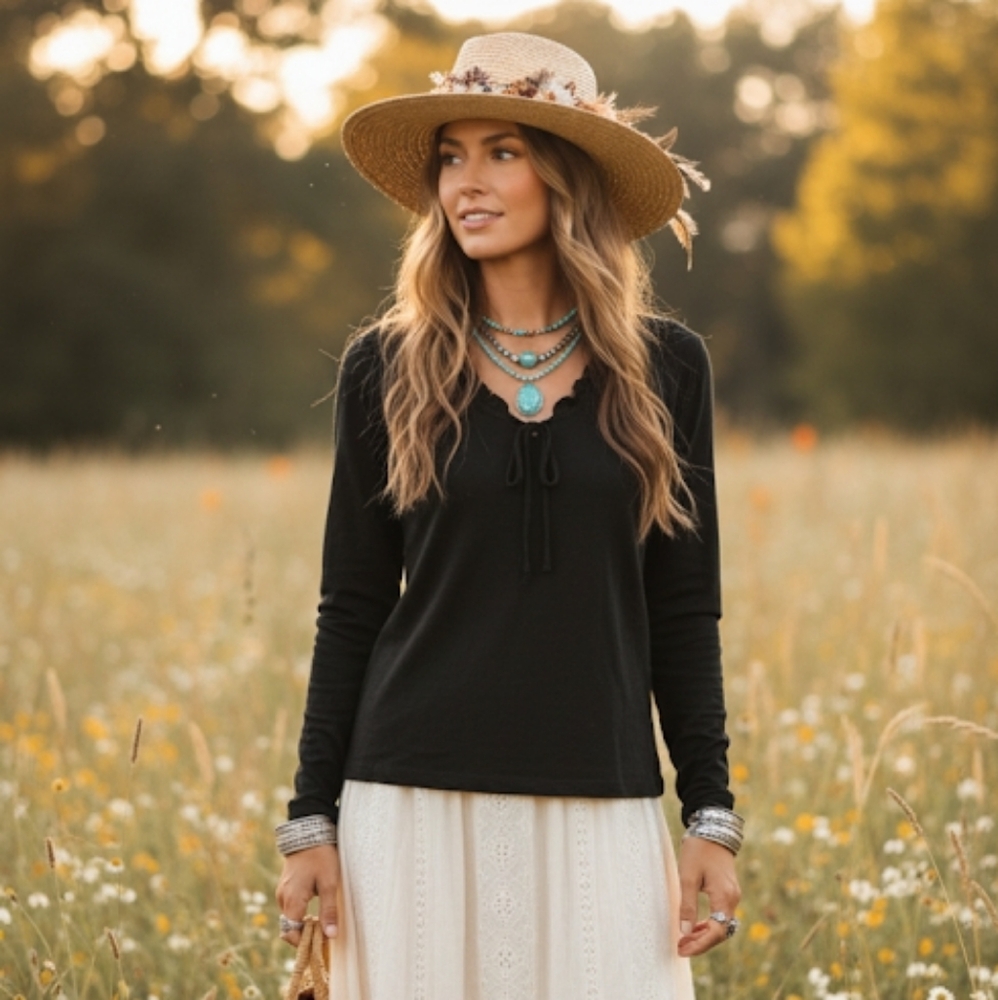 The Earth Collection raw silk & cotton ruffle long sleeve top